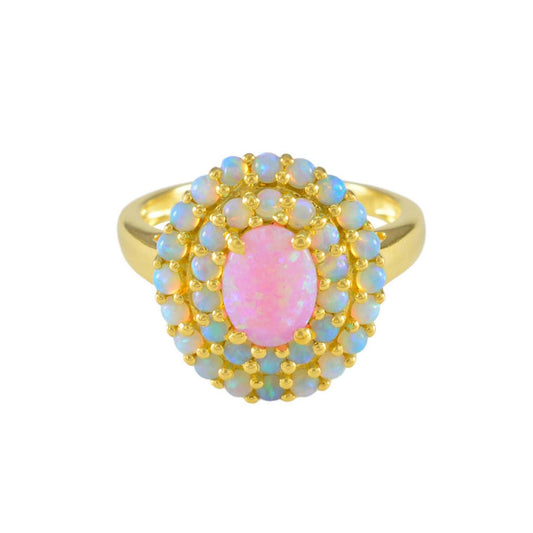 Pink Lab Opal 18kt Gold Vermeil Ring - Size 6
