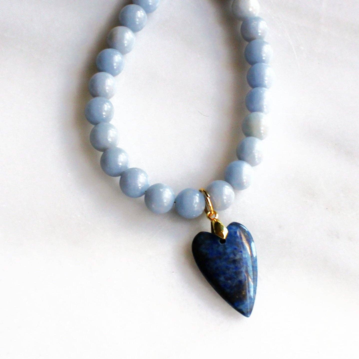 Lapis Lazuli Heart & Angelite Necklace