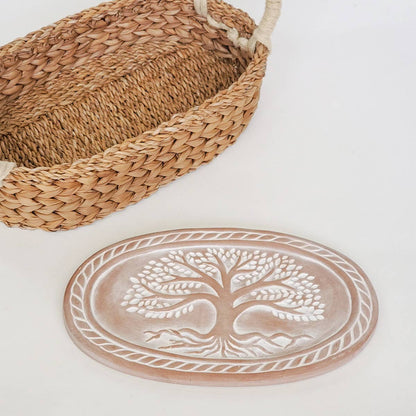 Handmade Bread Warmer & Wicker Basket - Tree of Life Oval Pattern