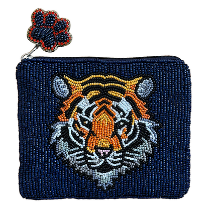 Tiger Blue Beaded Coin Purse/Small Clutch