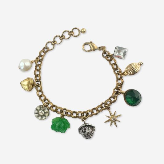 The Charlene - Repurposed Vintage Green & Gold Charm Bracelet