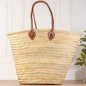 Handwoven Palm Market Basket with Moroccan Leather Handles