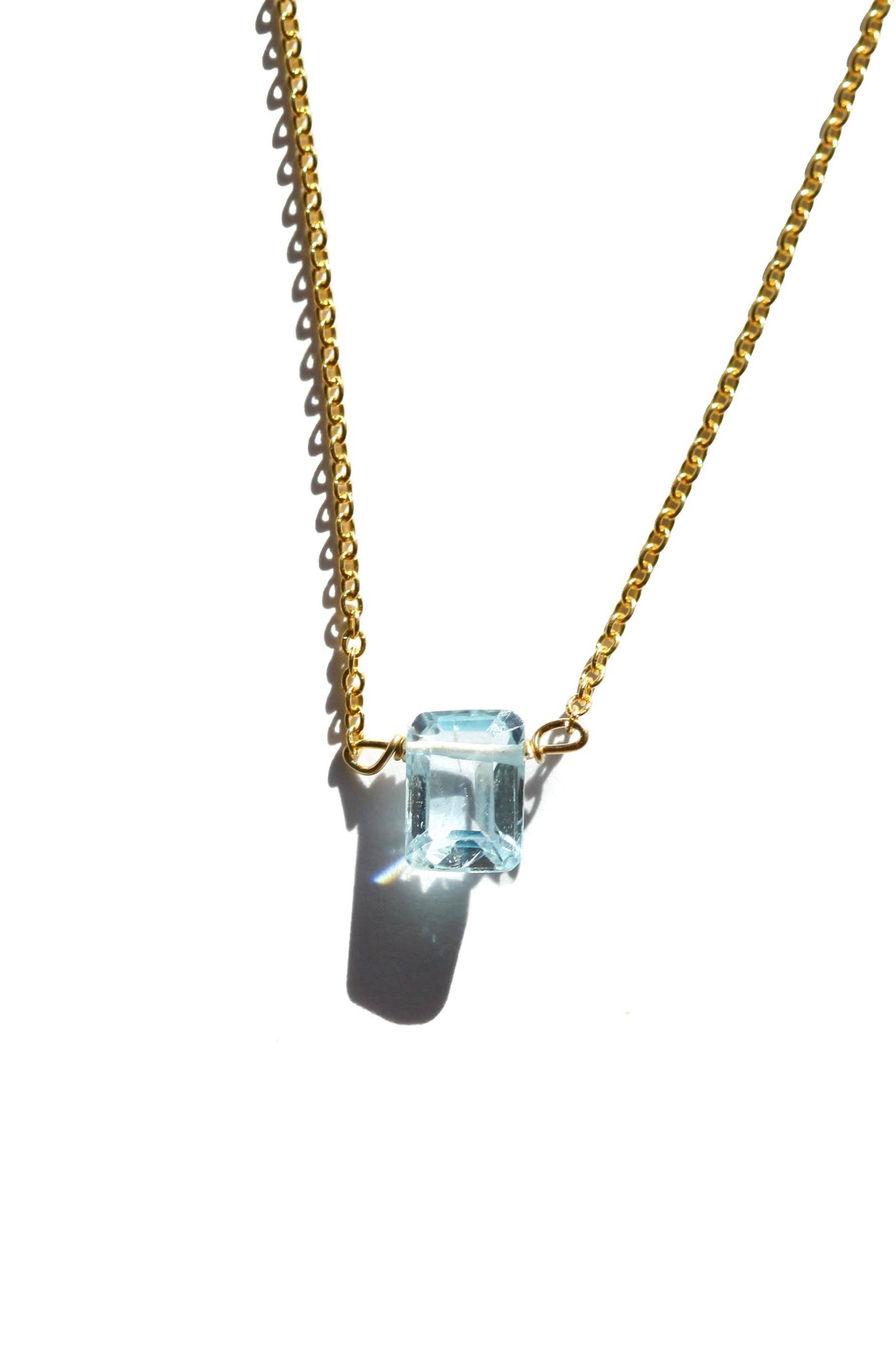 Aquamarine Emerald-Cut 14kt Gold Fill Necklace