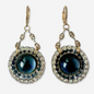 The Margot - Refashioned Vintage Navy Blue Glass and Clear Rhinestone Drop Earrings