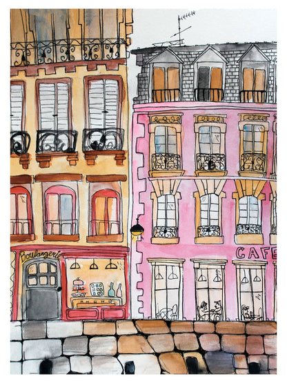 Paris Boulangerie Watercolor Giclée Framed Fine Art Print by Pascale Berkowitz
