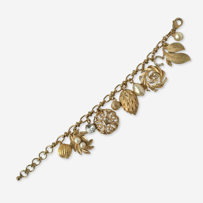The Evelyn - Repurposed Vintage Gold & Pearl Charm Bracelet