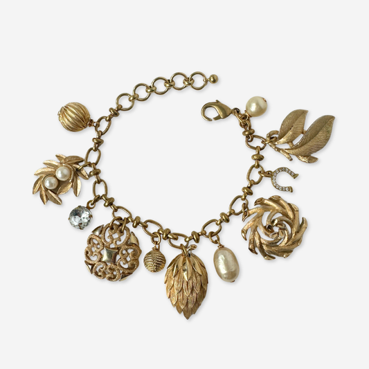 The Evelyn - Repurposed Vintage Gold & Pearl Charm Bracelet