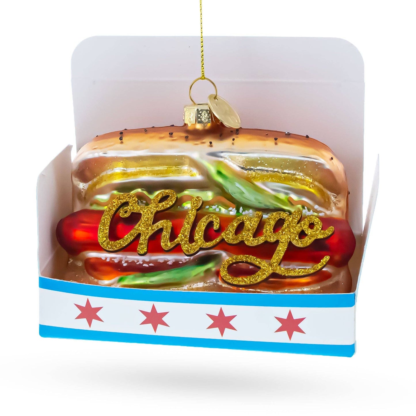 Chicago Style Hot Dog Glass Ornament
