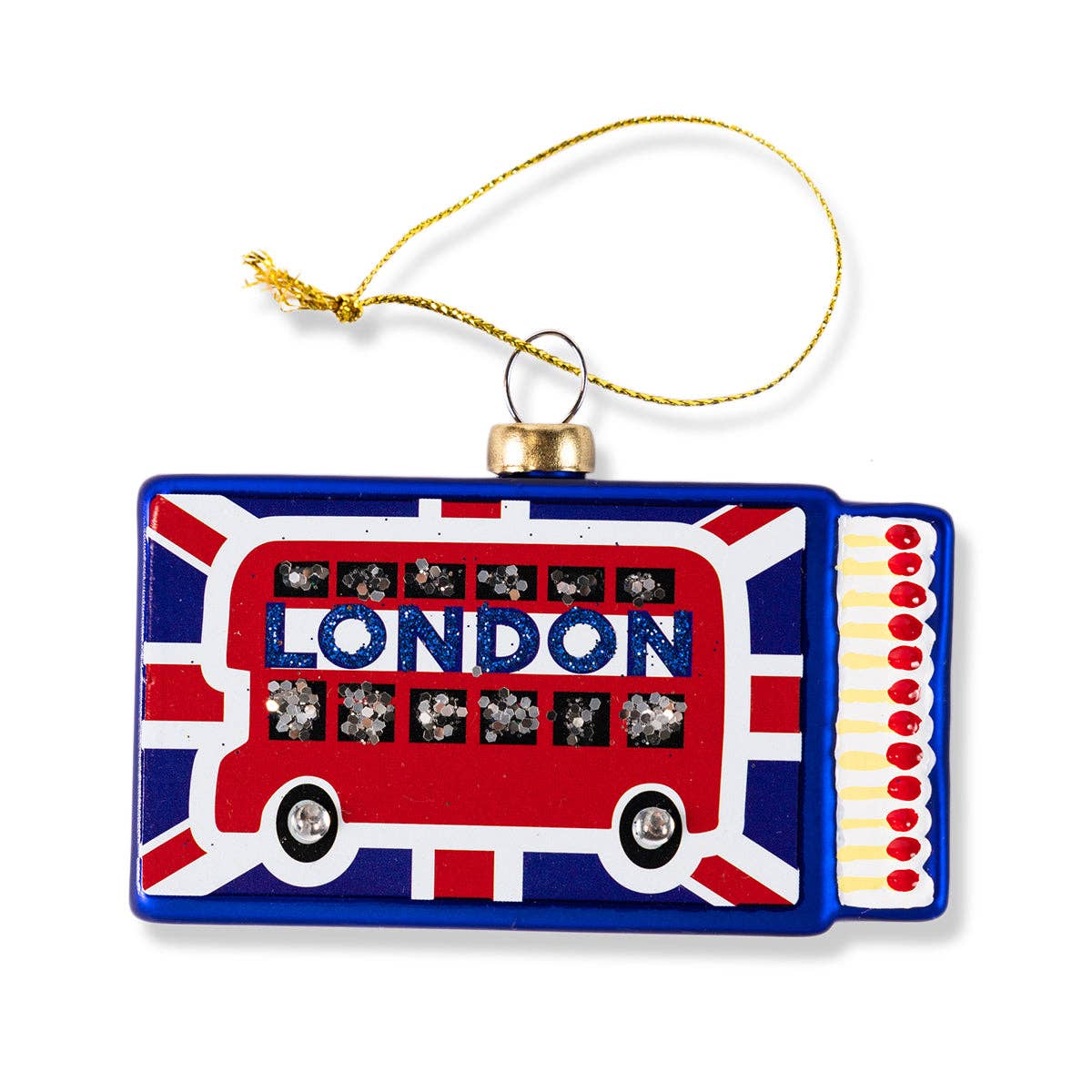 London Bus Matchbook Glass Ornament