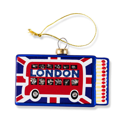 London Bus Matchbook Glass Ornament