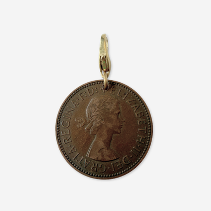 1955 Queen Elizabeth II Half Penny Coin 14kt Gold Vermeil Paperclip Necklace
