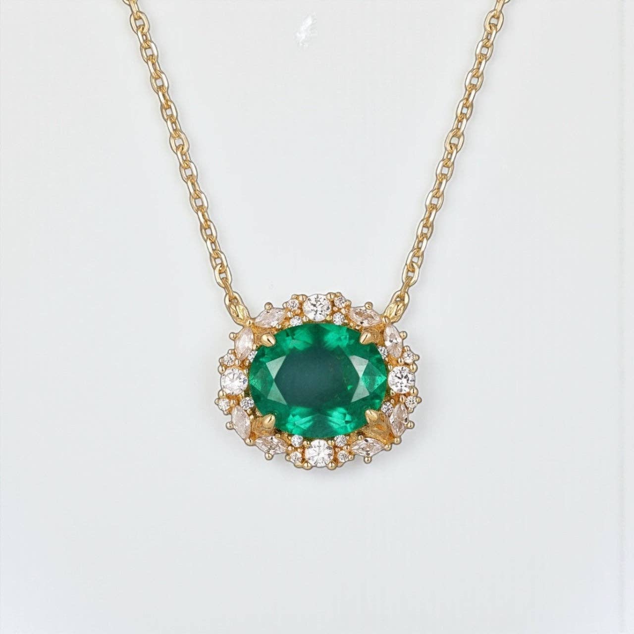 Lab Emerald & Crystal 14kt Gold Vermeil Necklace