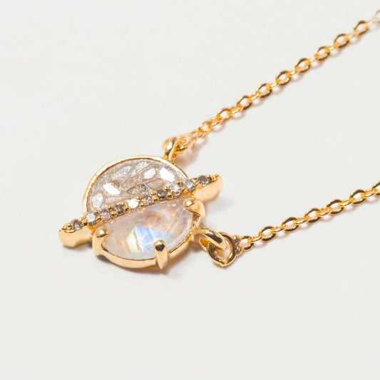 Natural Diamond Slices, Pavé Champagne Diamonds & Moonstone 18kt Gold Vermeil Necklace