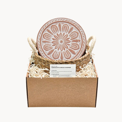 Handmade Bread Warmer & Wicker Basket - Floral Round Pattern