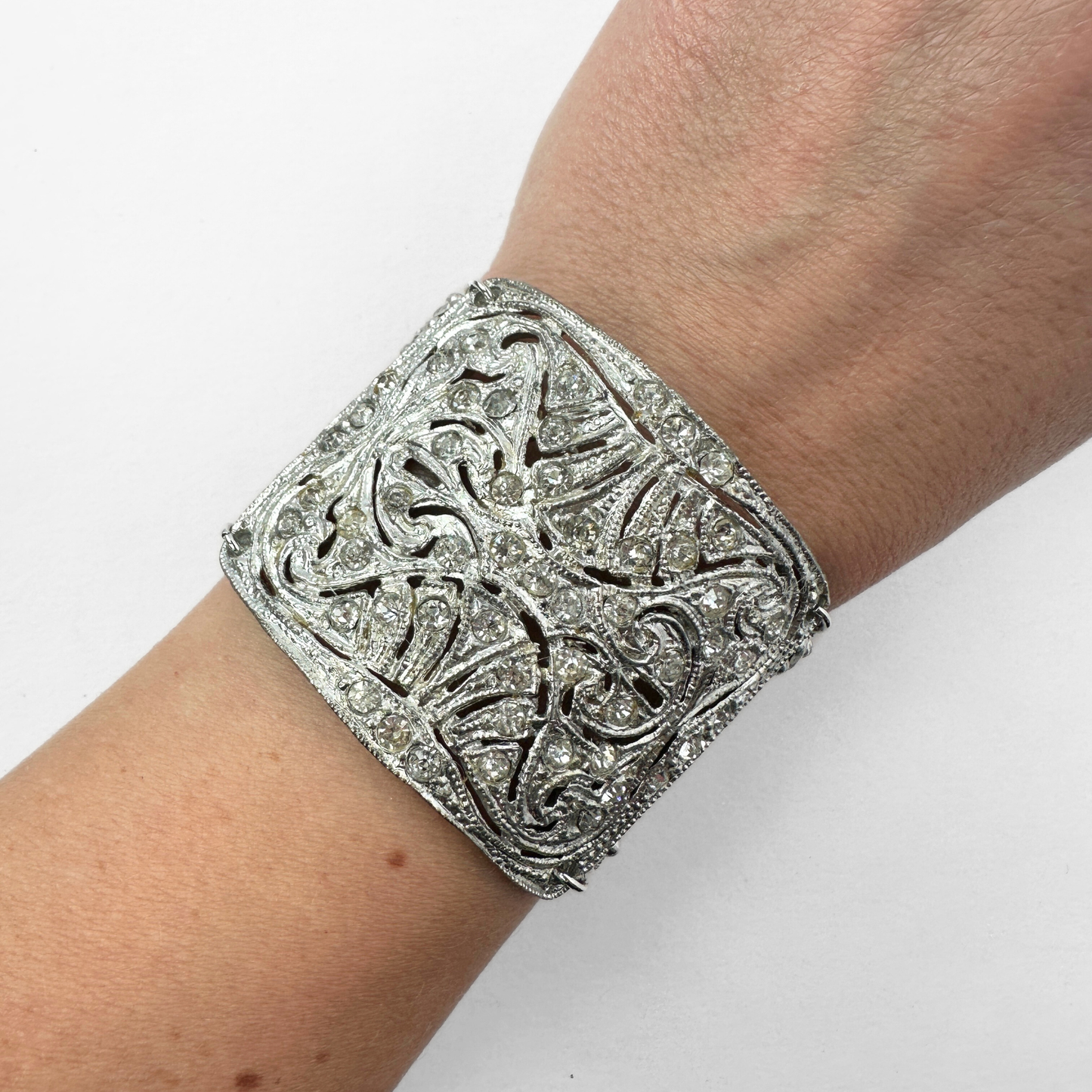 The Adelaide Bracelet - Refashioned Vintage Rhinestone With Matte Silver Chain Bracelet