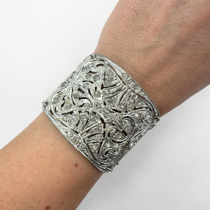 The Adelaide Bracelet - Refashioned Vintage Rhinestone With Matte Silver Chain Bracelet