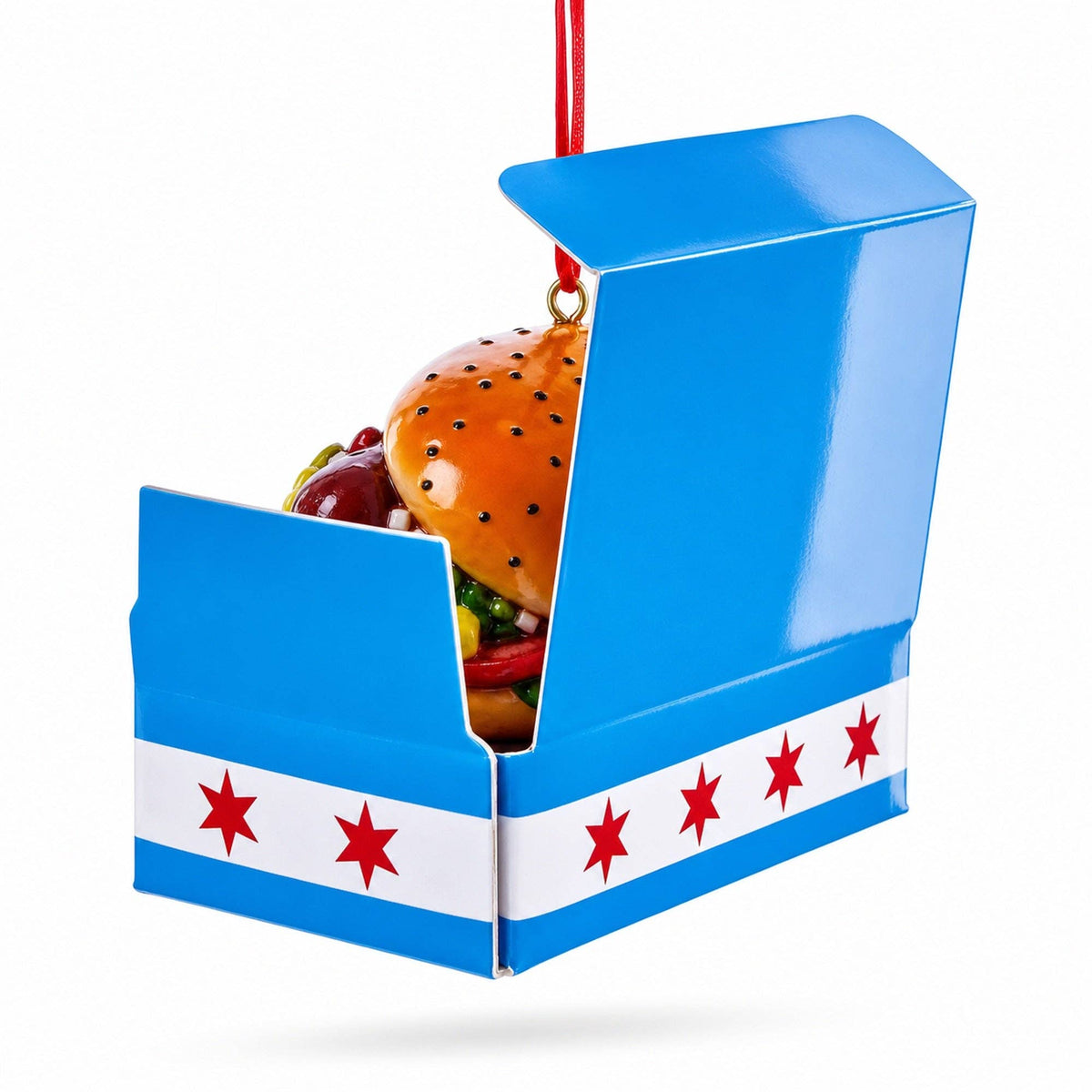 Chicago-Style Hot Dog Box Resin Christmas Ornament