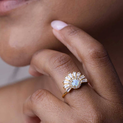 Lab Opal 18kt Gold Vermeil Halo Ring - Size 6