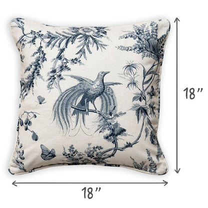 Birds of Paradise Navy Blue Decorative Throw Pillow With Feather Insert