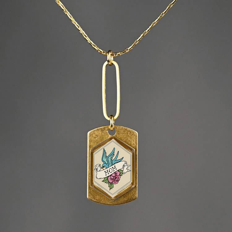 Mom Tattoo Resin Enamel Necklace