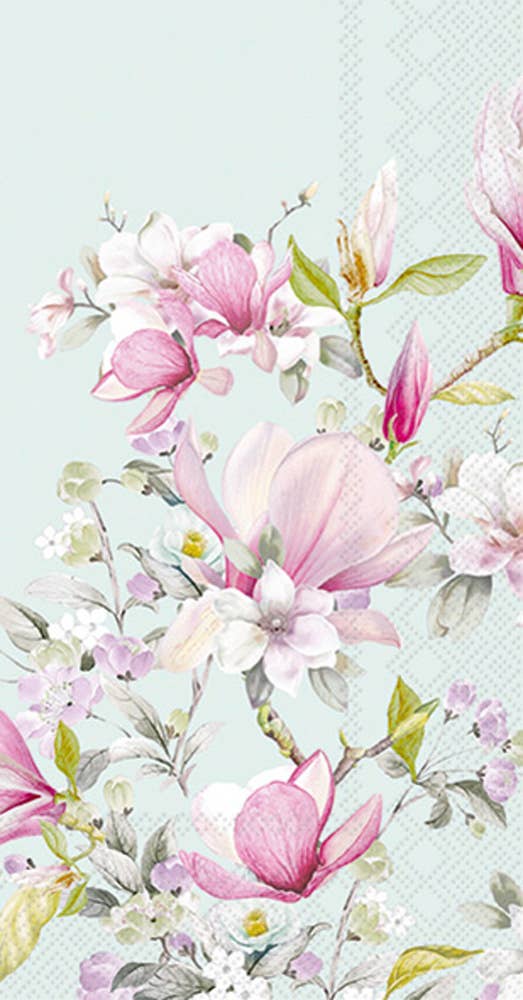 Romantic Magnolia Light Blue Paper Guest Napkins 16 ct