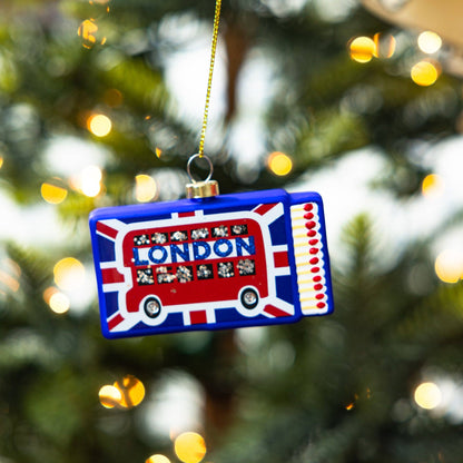 London Bus Matchbook Glass Ornament