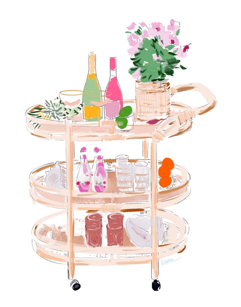 Bar Cart Framed Art Print by Rebecca Meixner