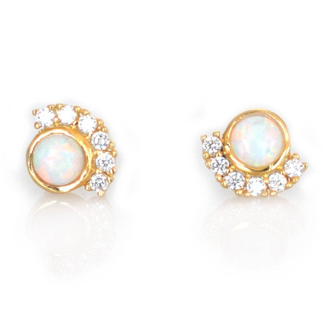 Opal Cabochon 18kt Gold Vermeil Stud Earrings