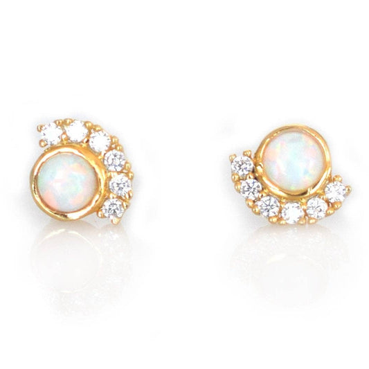 Opal Cabochon 18kt Gold Vermeil Stud Earrings