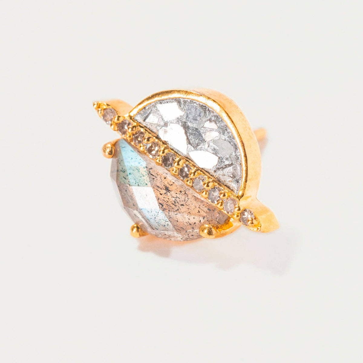 Natural Diamond Slices, Pavé Champagne Diamonds & Labradorite 18kt Gold Vermeil Earrings
