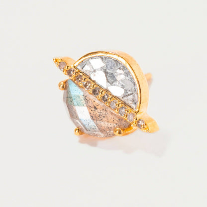 Natural Diamond Slices, Pavé Champagne Diamonds & Labradorite 18kt Gold Vermeil Earrings