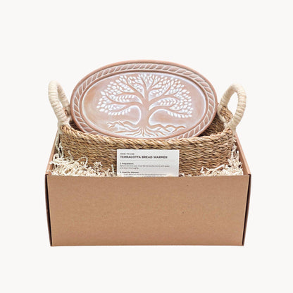 Handmade Bread Warmer & Wicker Basket - Tree of Life Oval Pattern