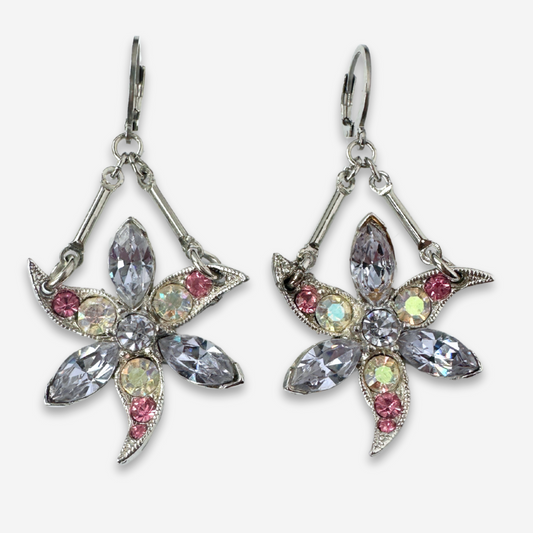 The Lavinia - Refashioned Vintage Pink & Lavender Rhinestone Flower Earrings