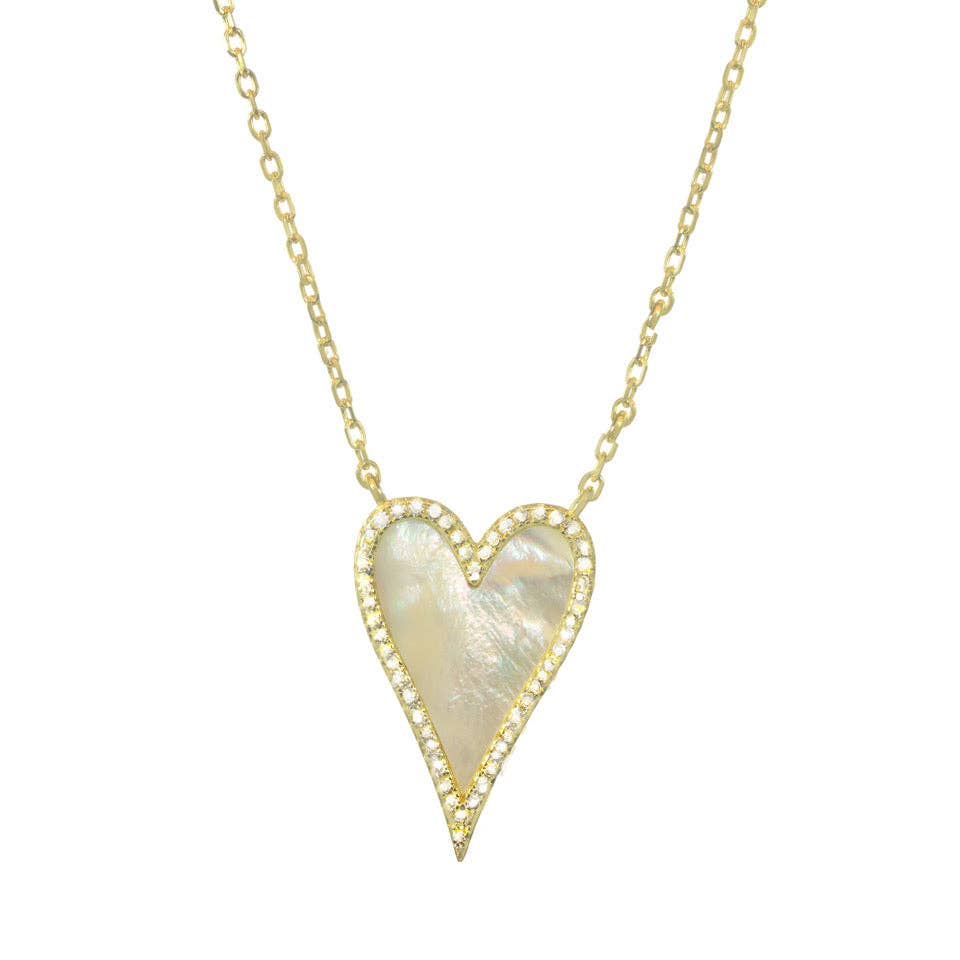 Mother of Pearl & Pavé Heart 14kt Gold Vermeil Necklace