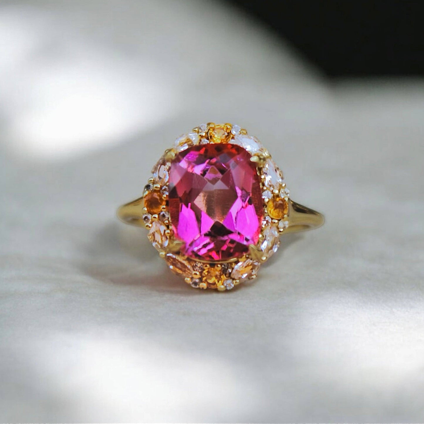 The Glinda Ring - Pink Topaz, Citrine & White Topaz, size 6