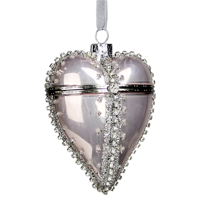 Light Pink Bejeweled Heart Locket Glass Ornament