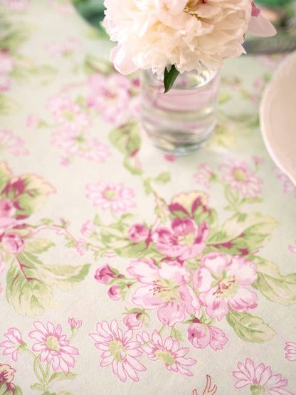 April Cornell 100% Cotton Apple Blossom Light Green Floral Tablecloth - 60x108