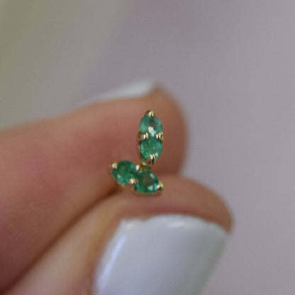 Natural Emerald Pavillion Solid 14kt Gold Stud Earrings