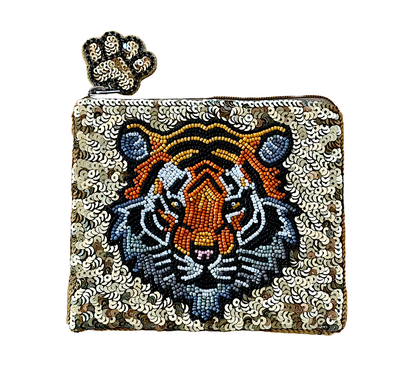 Tiger Gold Beaded & Sequined Coin Purse/Small Clutch