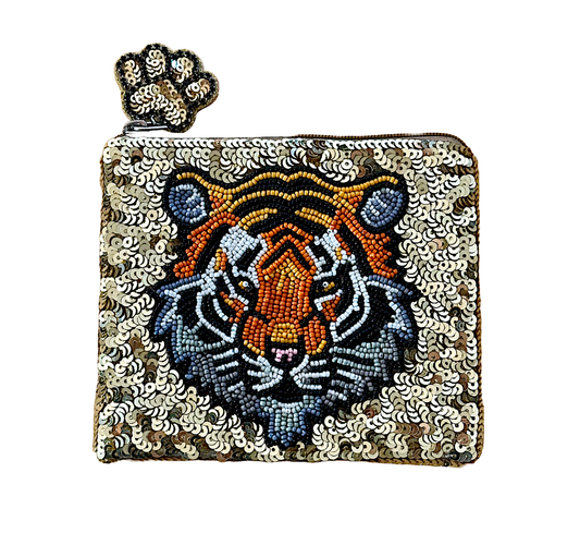 Tiger Gold Beaded & Sequined Coin Purse/Small Clutch