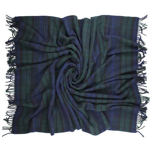 Black Watch Tartan Highland Tweeds Wool Fluffy Throw  - Made in England