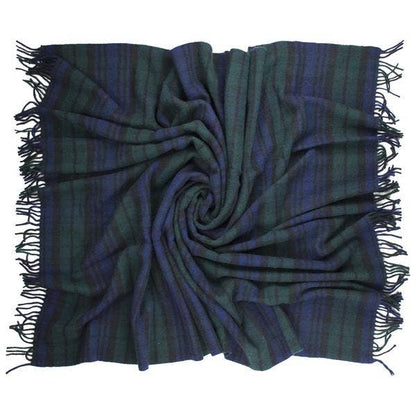 Black Watch Tartan Highland Tweeds Wool Fluffy Throw  - Made in England