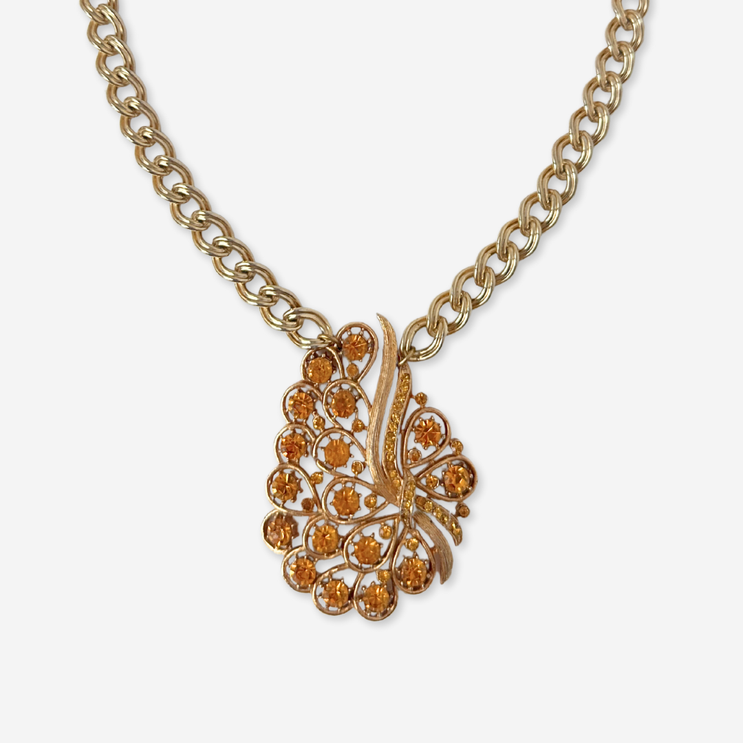 The Aurelia - Refashioned Vintage Orange Topaz Rhinestone Necklace