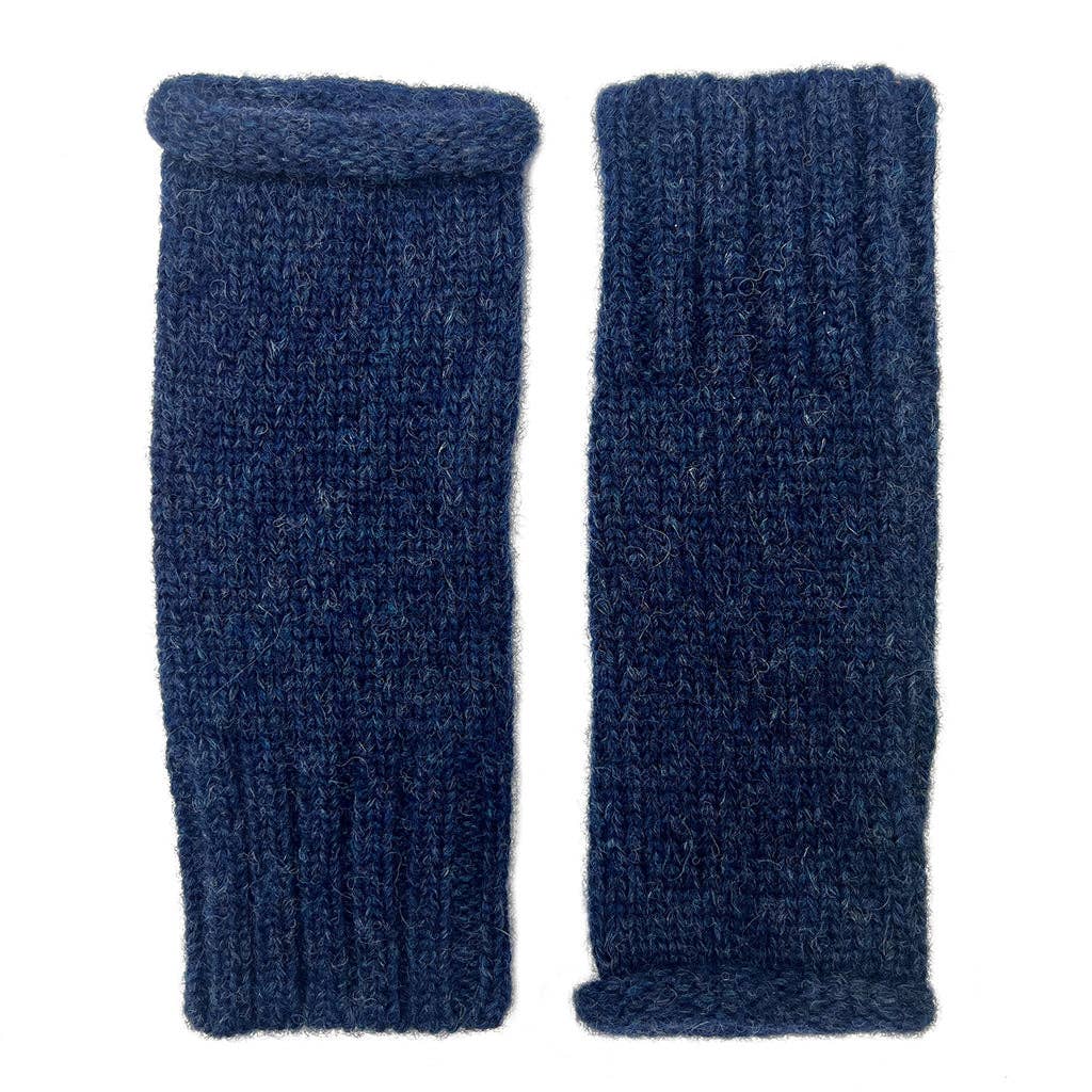 Navy Blue Alpaca Fingerless Knit Gloves