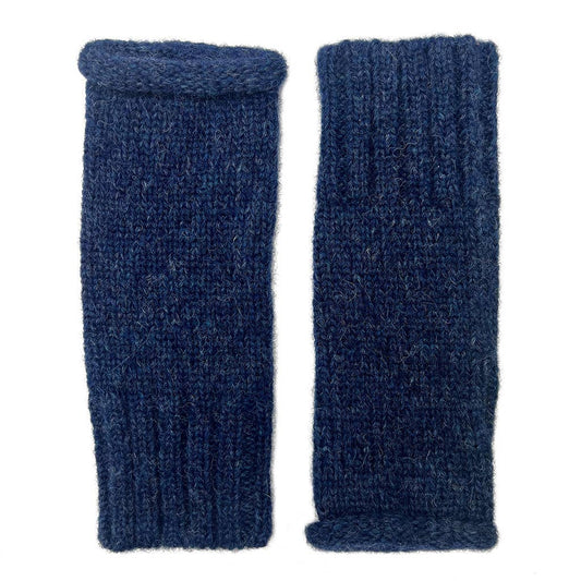 Navy Blue Alpaca Fingerless Knit Gloves