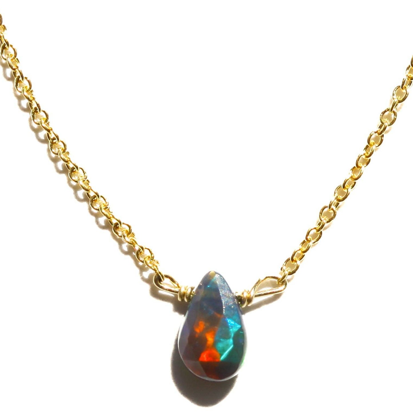 Black Fire Opal Gemstone  14Kt Gold Fill Necklace