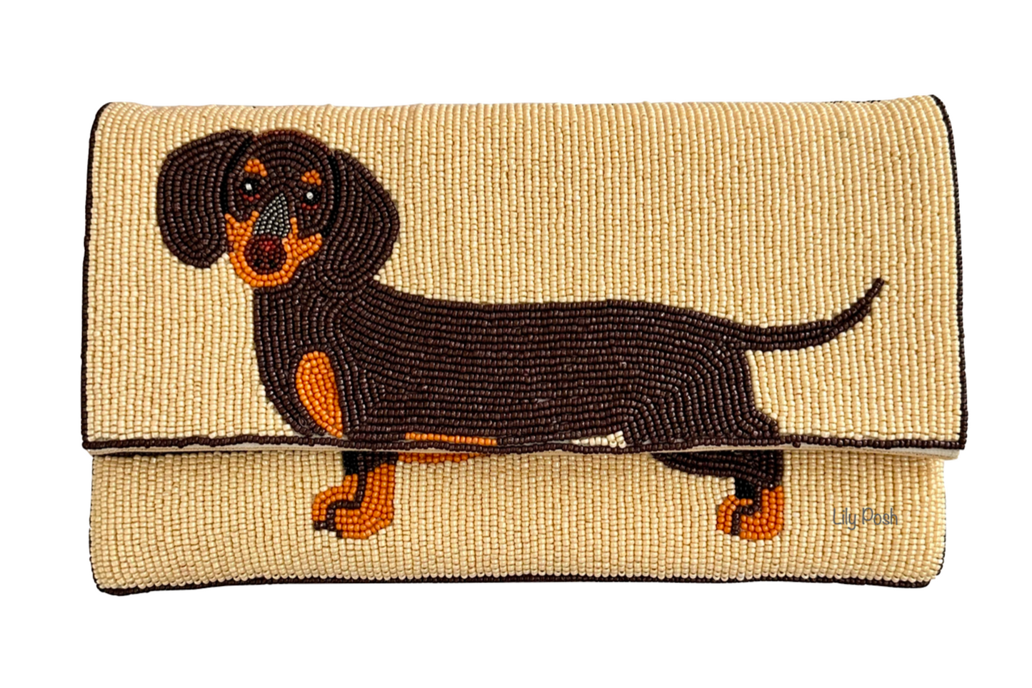 Dachshund Beaded Crossbody Clutch