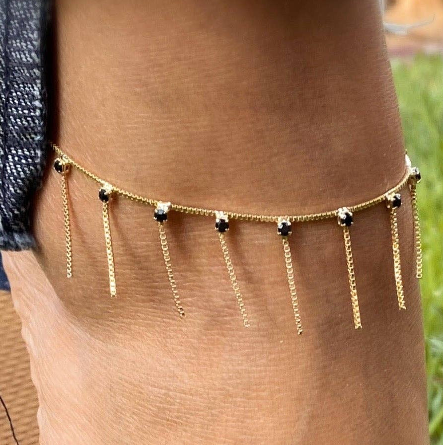 Black Crystals & 18K Gold Filled Anklet