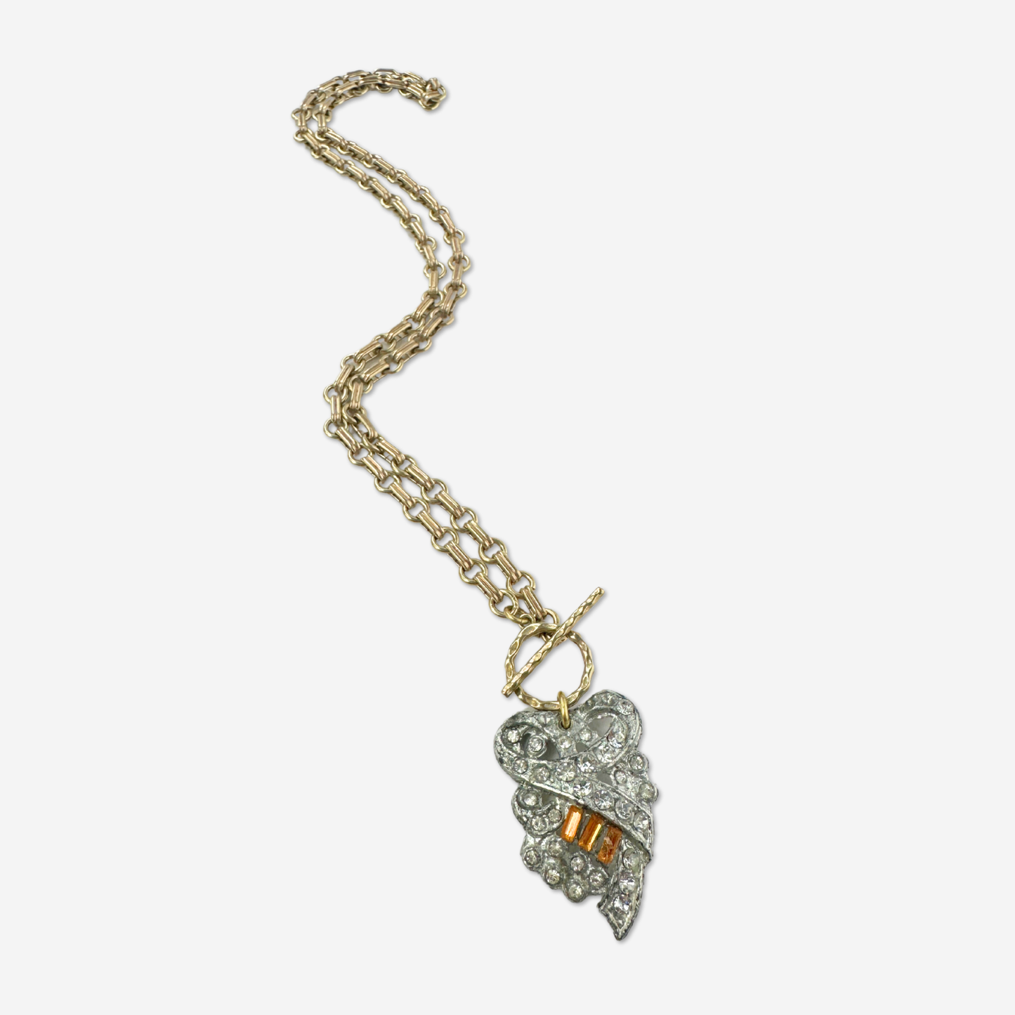 The Phoebe- Vintage Refashioned Art Deco Orange Rhinestone Necklace