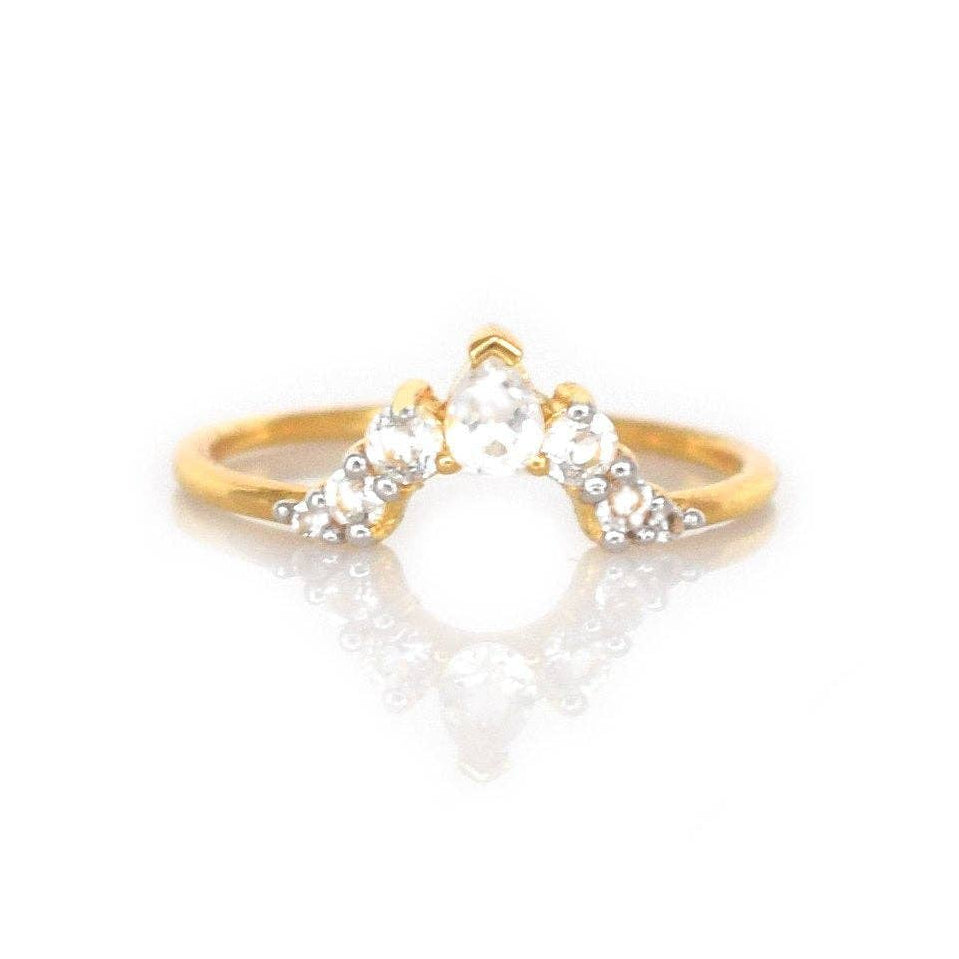 Seven White Topaz & 18kt Gold Vermeil Arc Ring - Size 8